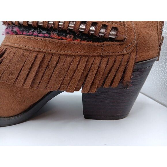 Mudd Boots Womens 11 F Ankle Booties Brown Leather Woven Braided Studded Fringe - Picture 11 of 16